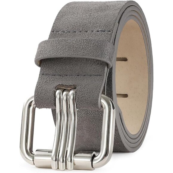 Women Leather Wide Fashion Thick Dress Belt With Gold Buckle Belt Suede Grey - Picture 2 of 6